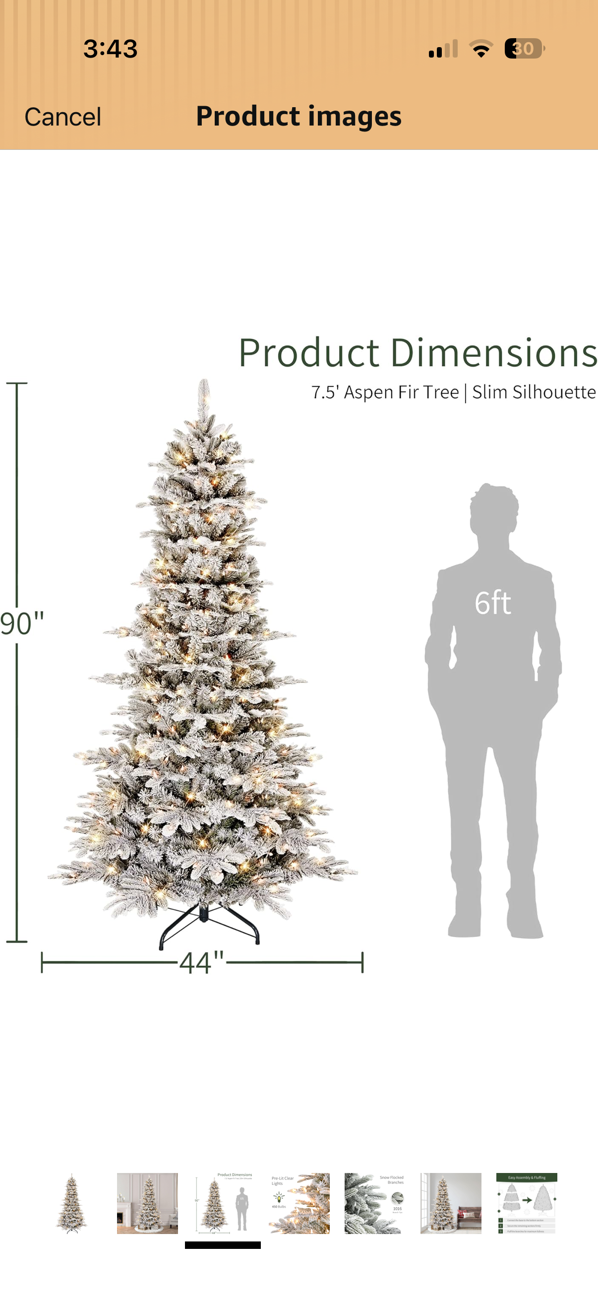Puelo International 7.5ft Pre-Lit Slim Snow Flocked Aspen Fir Artificial Christmas Tree