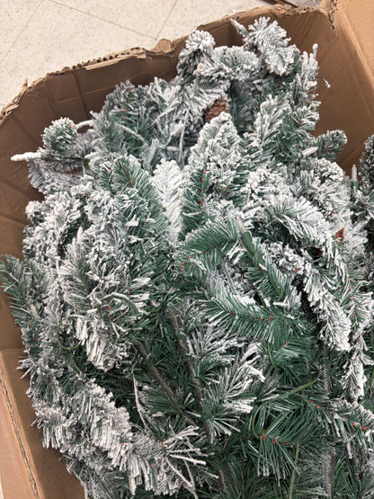 Puelo International 7.5ft Pre-Lit Slim Snow Flocked Aspen Fir Artificial Christmas Tree