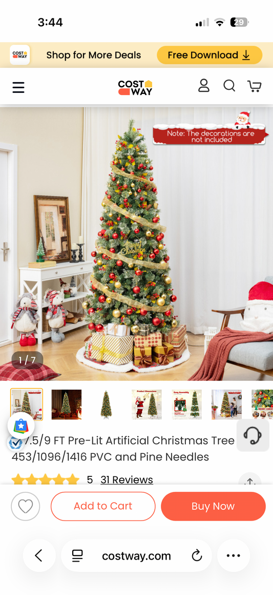 Costway 7.5ft Pre-Lit Pine Artificial Christmas Tree