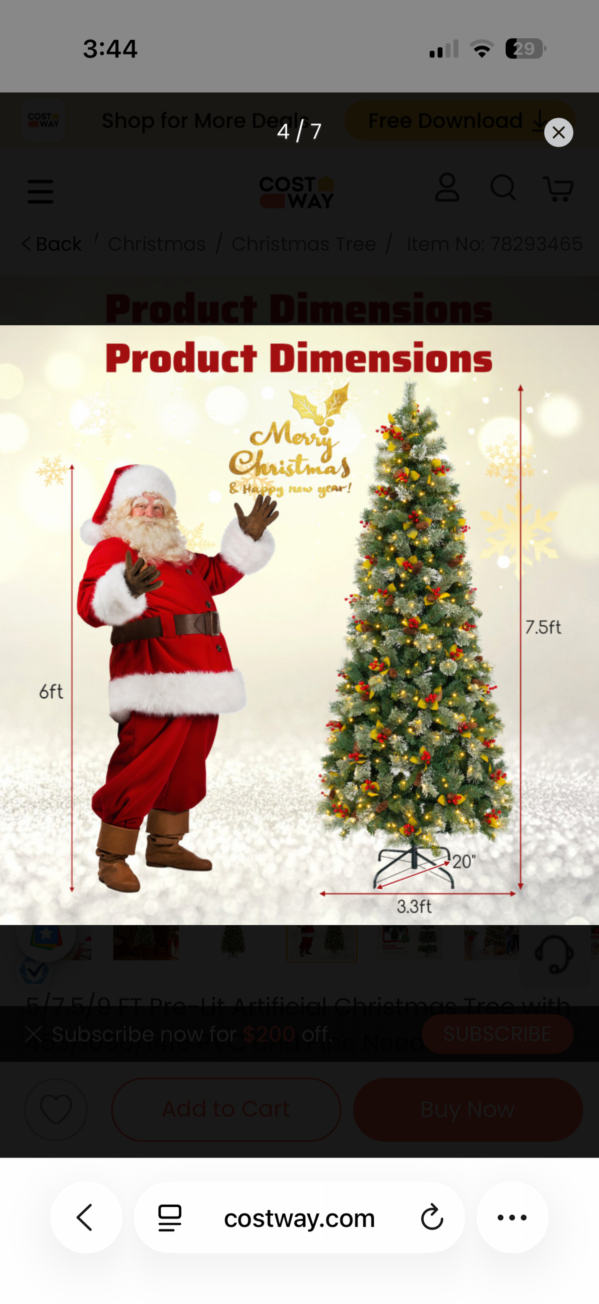 Costway 7.5ft Pre-Lit Pine Artificial Christmas Tree