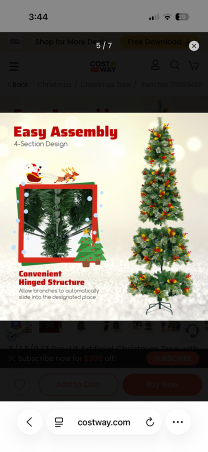 Costway 7.5ft Pre-Lit Pine Artificial Christmas Tree