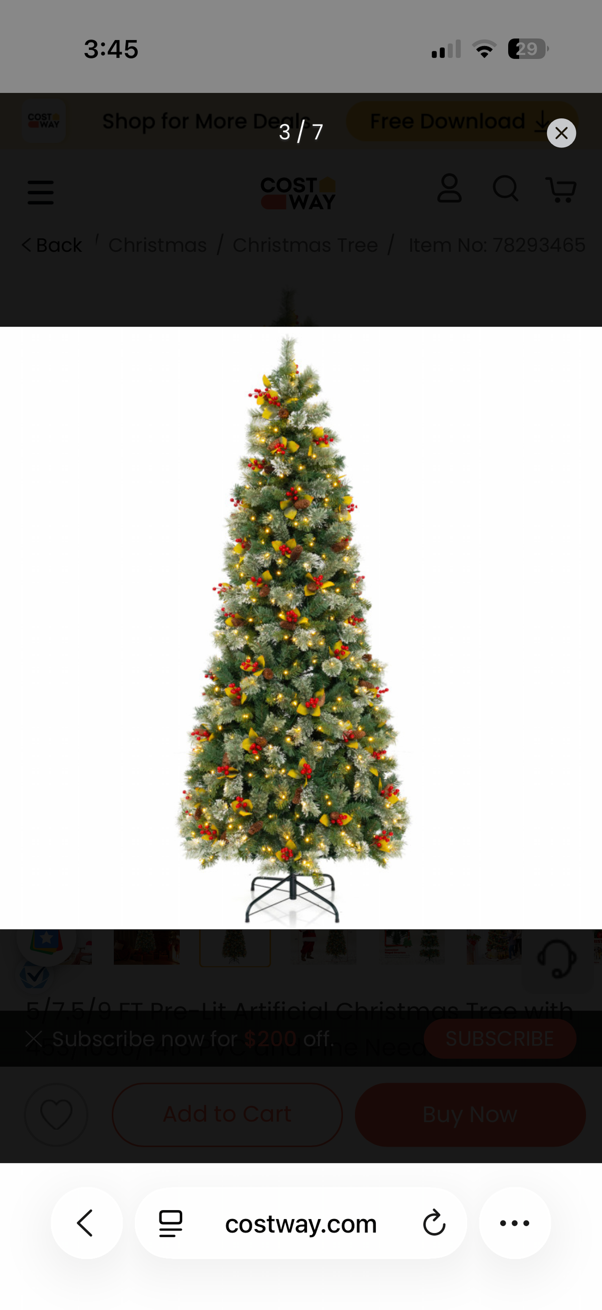 Costway 7.5ft Pre-Lit Pine Artificial Christmas Tree