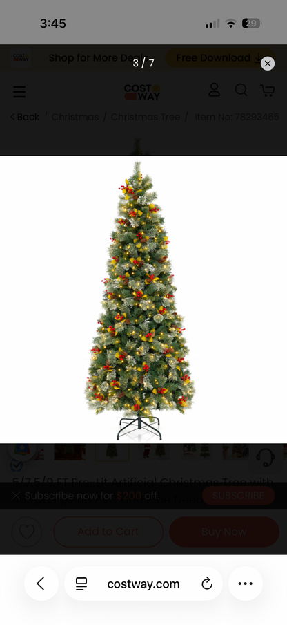 Costway 7.5ft Pre-Lit Pine Artificial Christmas Tree