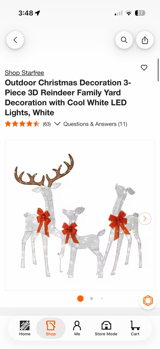 Starfree 3pc 3D LED Reindeer Family Christmas Yard Decoration