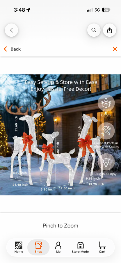 Starfree 3pc 3D LED Reindeer Family Christmas Yard Decoration