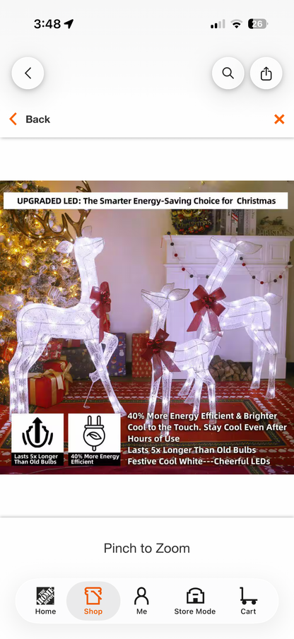 Starfree 3pc 3D LED Reindeer Family Christmas Yard Decoration