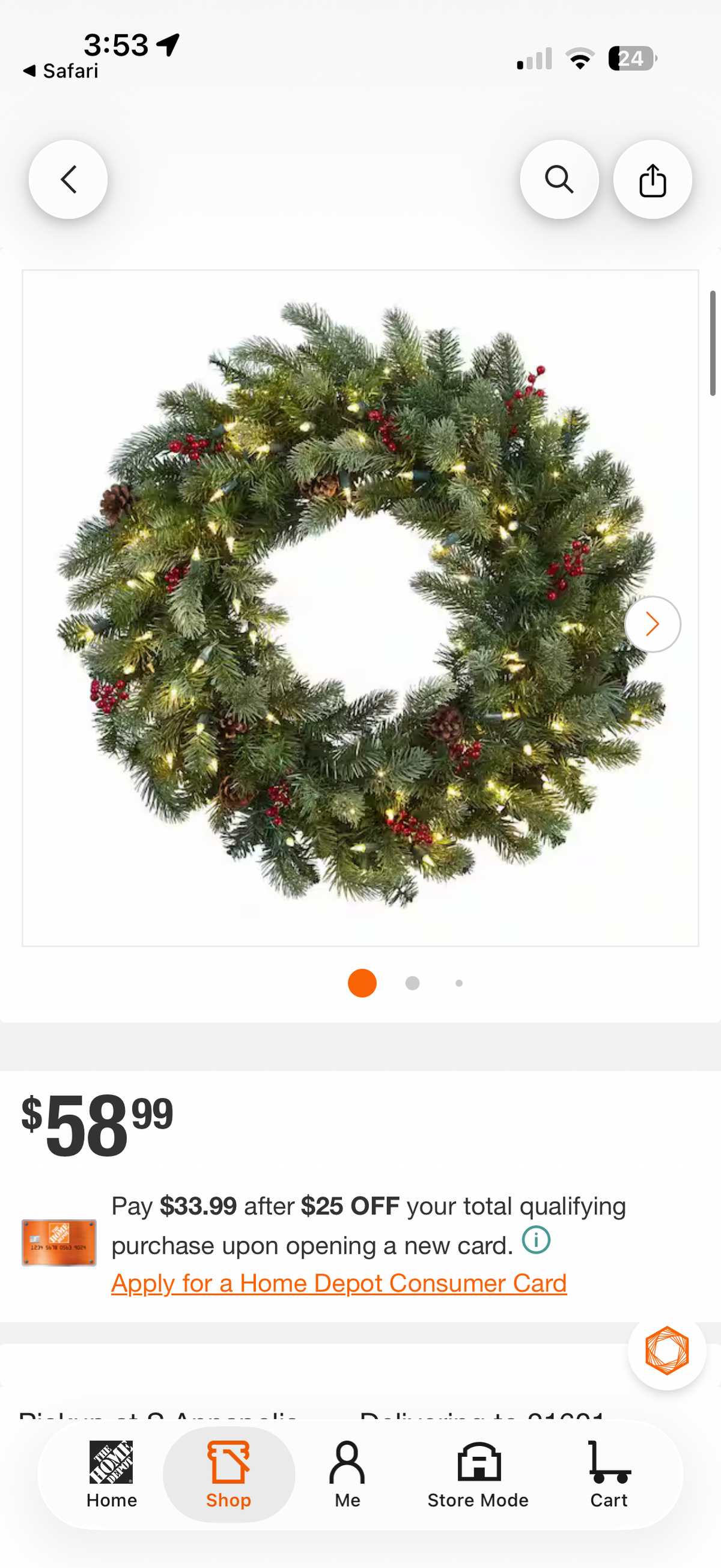 Nearly Natural 30” Pine Artificial Wreath
