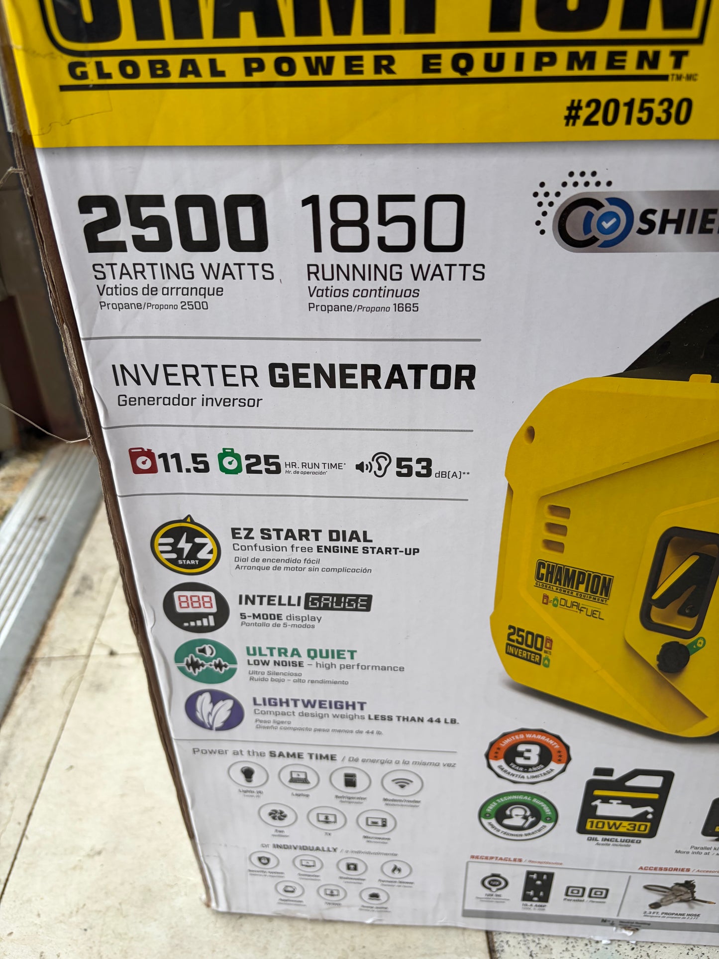 Champion 2500W Dual Fuel Portable Gas Inverter Generator