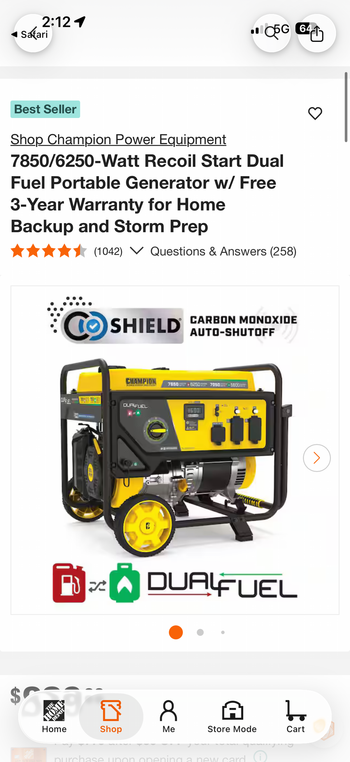 Champion 7850W Dual Fuel Portable Gas Generator