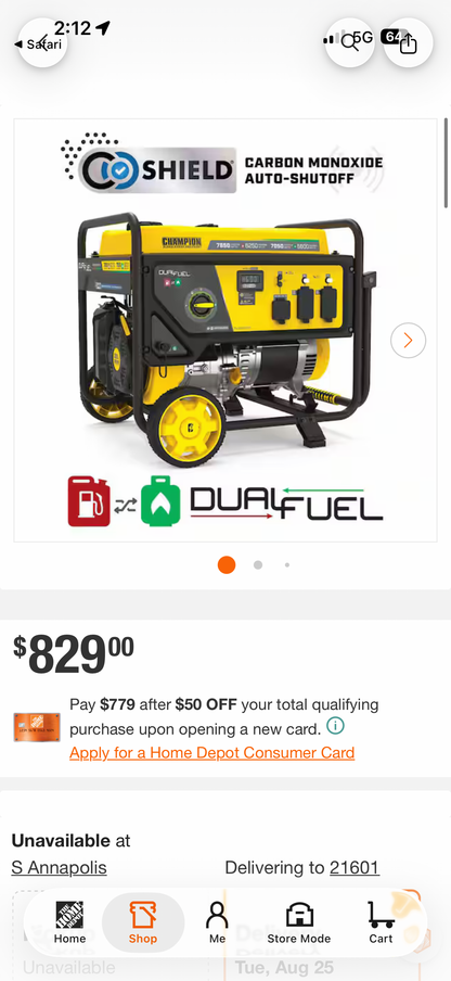 Champion 7850W Dual Fuel Portable Gas Generator