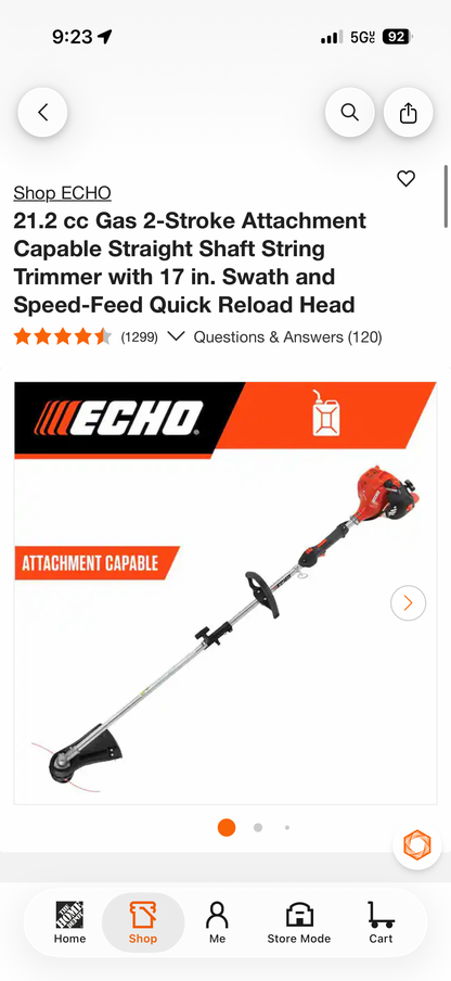 Echo PAS-225 21.2cc 2-Stroke Gas Attachment Capable Trimmer