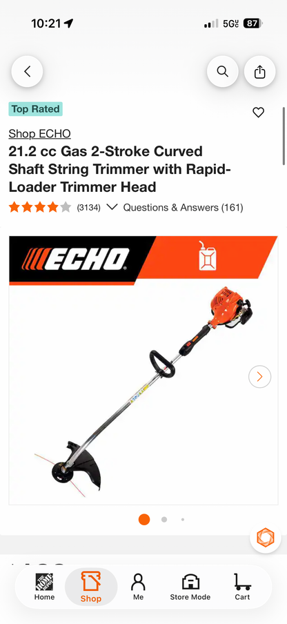 Echo GT-225 21.2cc 2-Stroke Gas Curved Shaft Trimmer