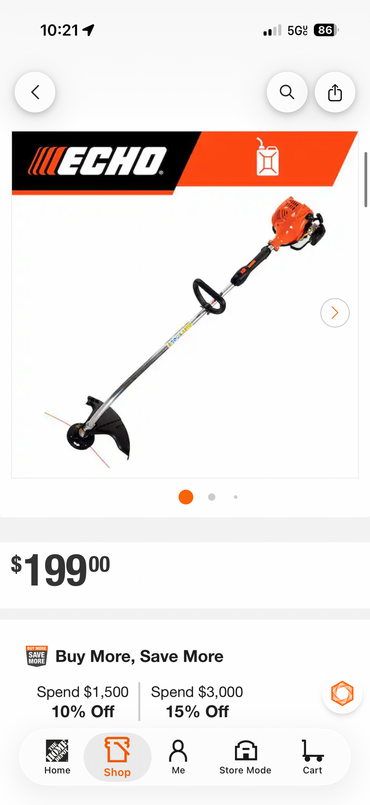 Echo GT-225 21.2cc 2-Stroke Gas Curved Shaft Trimmer