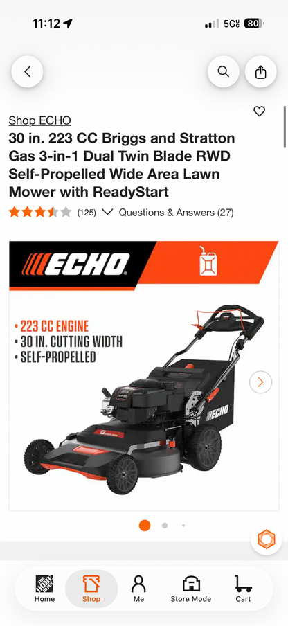 Echo 30” 223cc Twin Dual Blade RWD Self Propelled Gas Lawn Mower