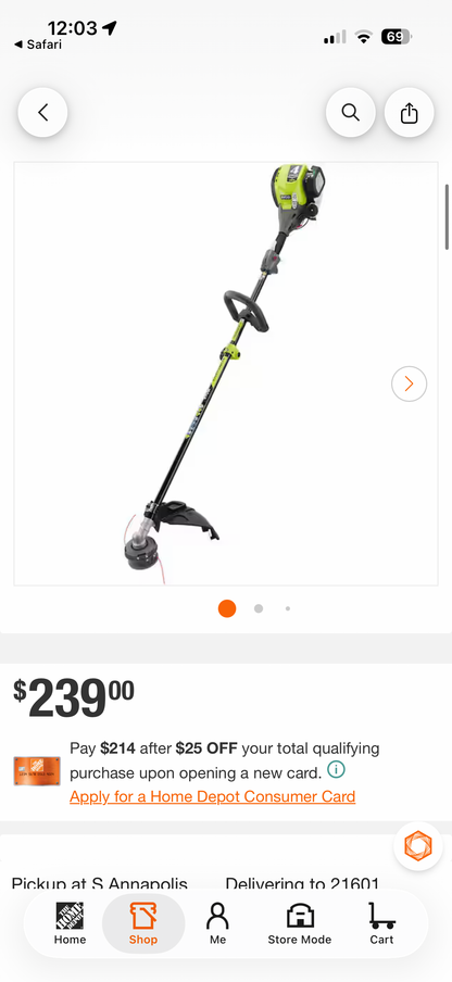Ryobi 30cc 4-Stroke Gas Attachment Capable Trimmer