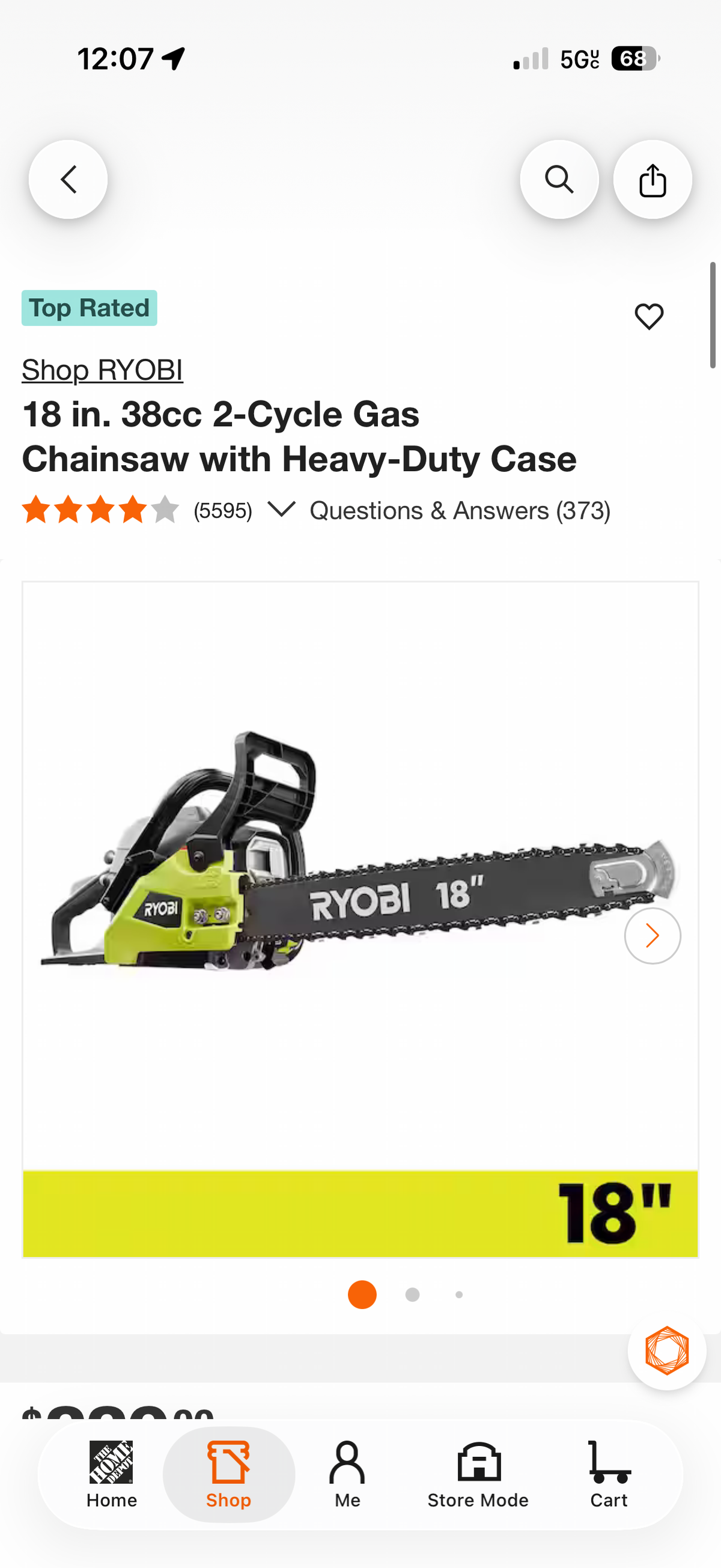 Ryobi RY3818 18” 38cc 2-Stroke Gas Chainsaw