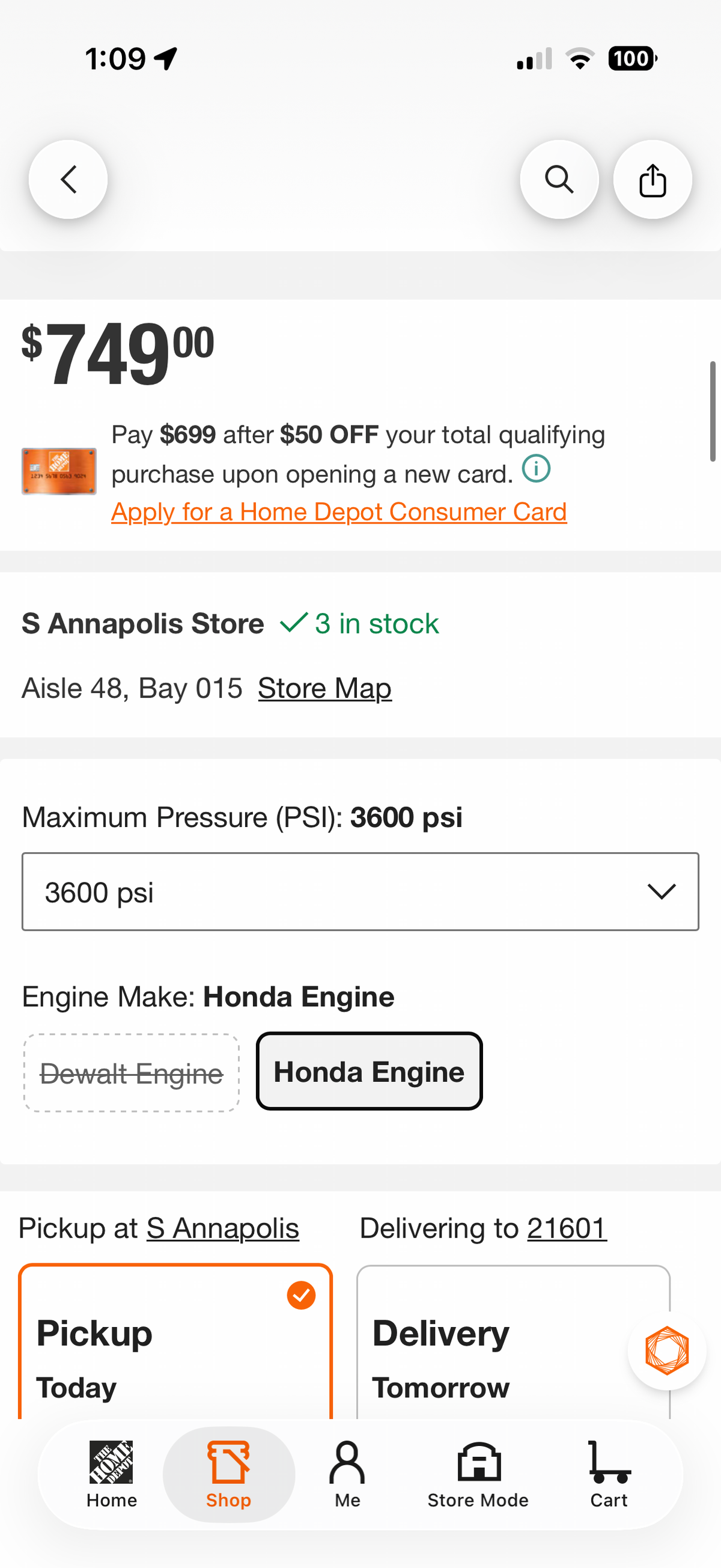 Dewalt 3600 PSI 2.5 GPM Honda GX200 Gas Pressure Washer