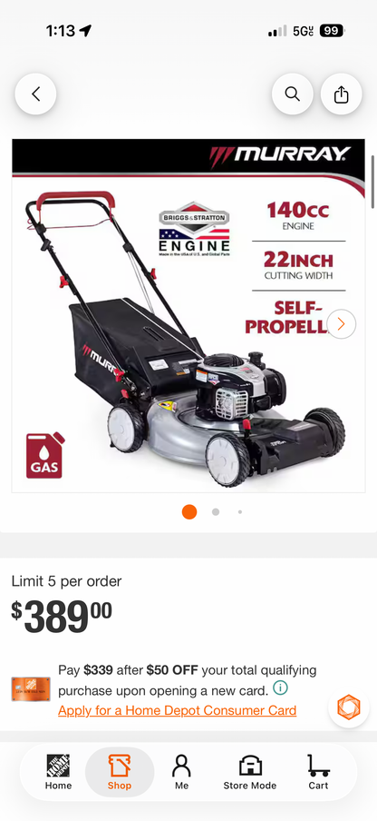 Murray 22” 140cc FWD Self Propelled Gas Lawn Mower