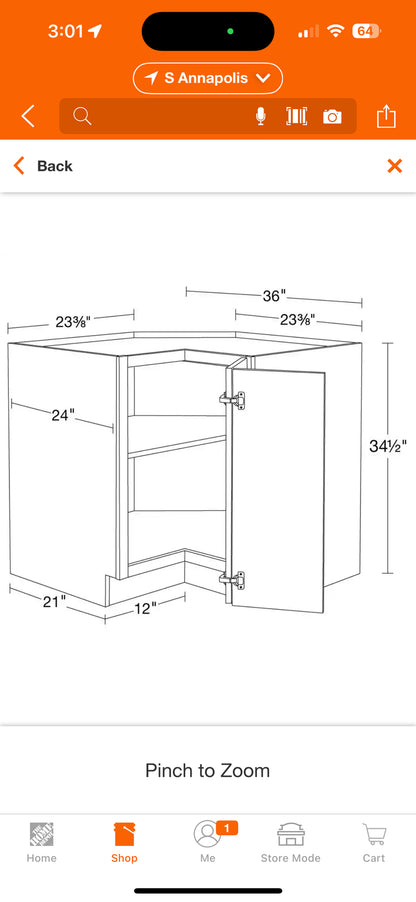 HDC Newport 36x24x34.5” Plywood Corner Base Kitchen Cabinet