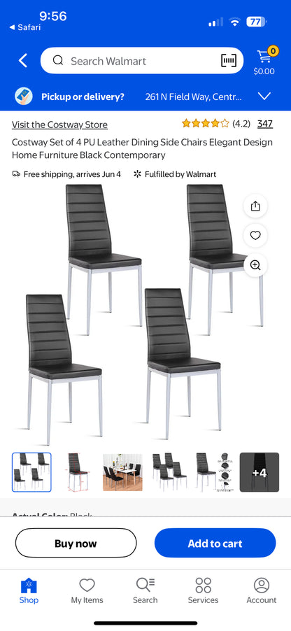 Costway Set of 4 PU Leather Dining Side Chairs