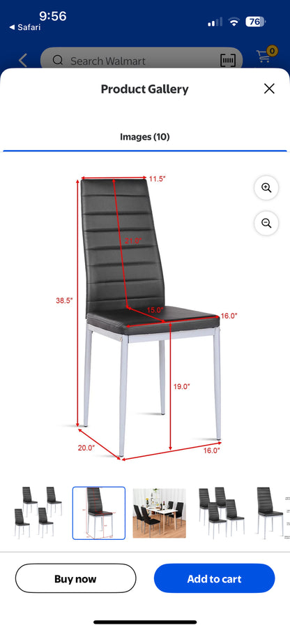 Costway Set of 4 PU Leather Dining Side Chairs