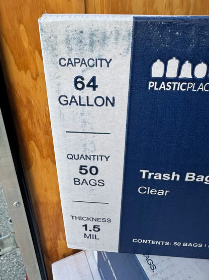 Plasticplace 64 Gallon 50-Pack Clear Toter Compatible Trash Bags