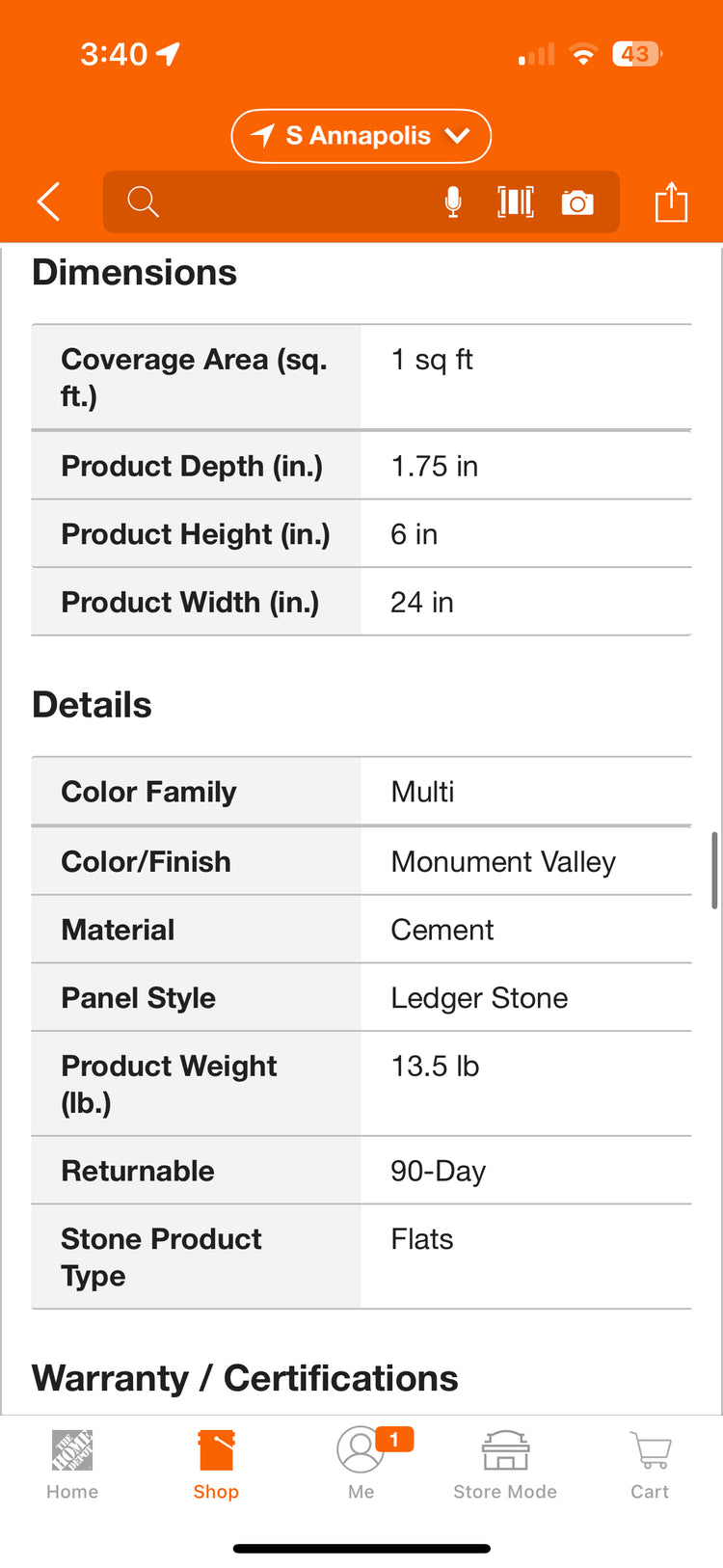 Silvermine Stone 6x24” Stone Veneer Ledgestone Flat Panel Monument Valley