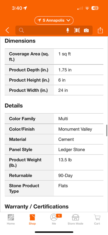 Silvermine Stone 6x24” Stone Veneer Ledgestone Flat Panel Monument Valley