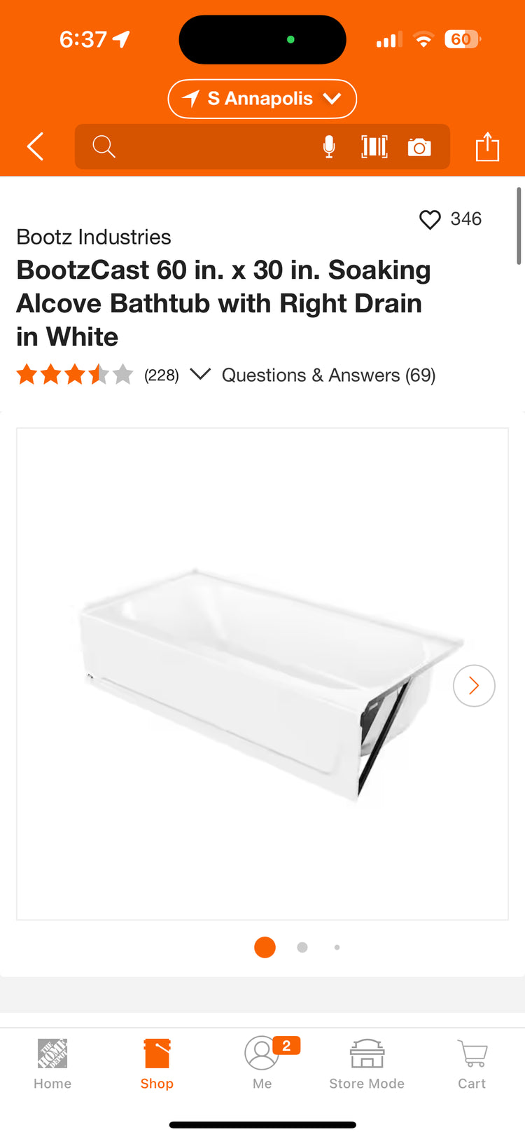 Bootz BootzCast 60x30” Right Drain Alcove Bathtub