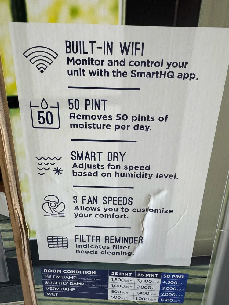 GE AWHL50LD 50-Pint WiFi Smart Dehumidifier
