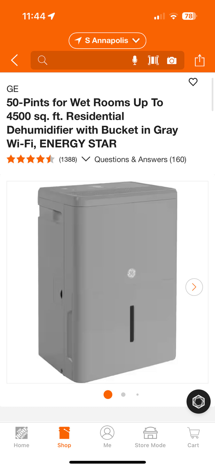 GE AWHL50LD 50-Pint WiFi Smart Dehumidifier
