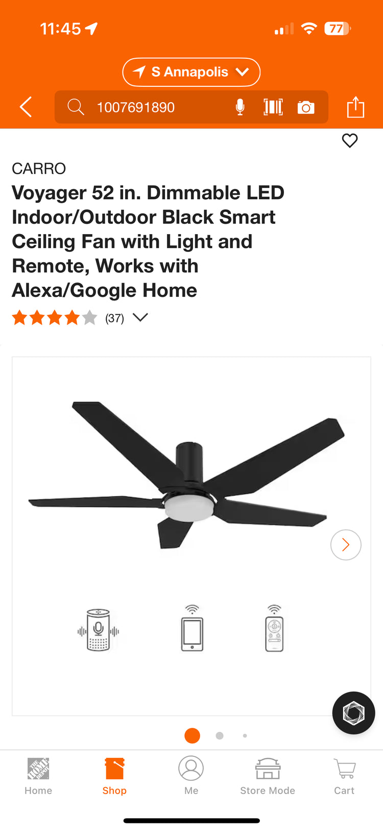 Carro Voyager 52” LED Indoor/Outdoor Smart Ceiling Fan