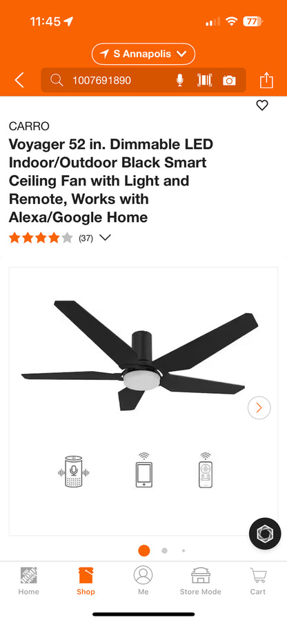 Carro Voyager 52” LED Indoor/Outdoor Smart Ceiling Fan