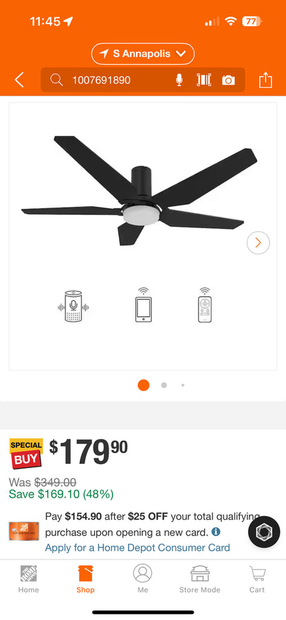 Carro Voyager 52” LED Indoor/Outdoor Smart Ceiling Fan