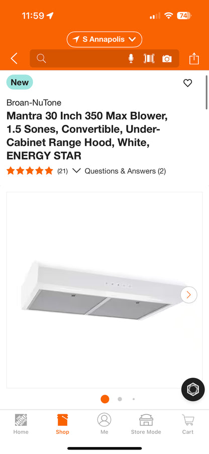 Broan-NuTone Mantra 30” Under Cabinet Range Hood