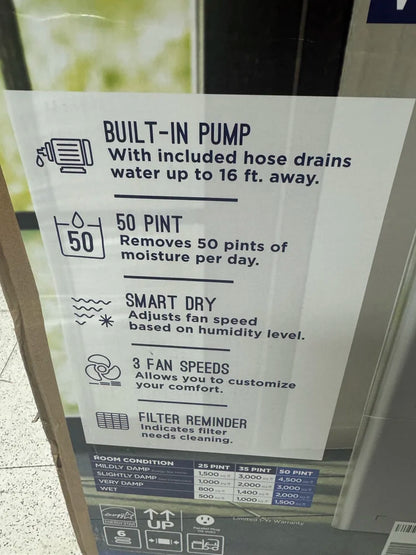 GE APHL50LB 50-Pint Dehumidifier w/Built-In Pump