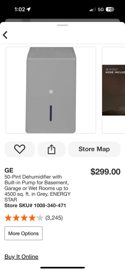 GE APHL50LB 50-Pint Dehumidifier w/Built-In Pump