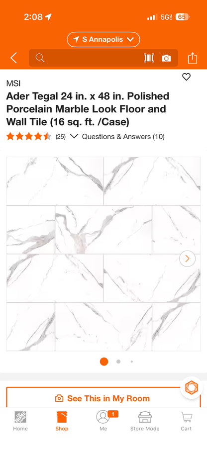 MSI Ader Tegal 24x48” Polished Porcelain Marble Look Floor & Wall Tile