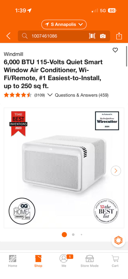 Windmill 6,000 BTU Quiet Smart Window Air Conditioner