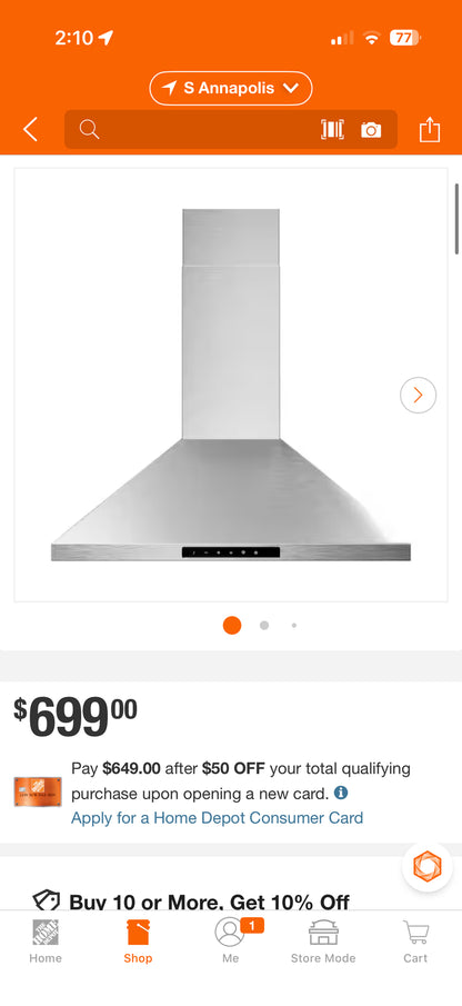 Sharp 30” Convertible Wall Mount Stainless Steel Range Hood