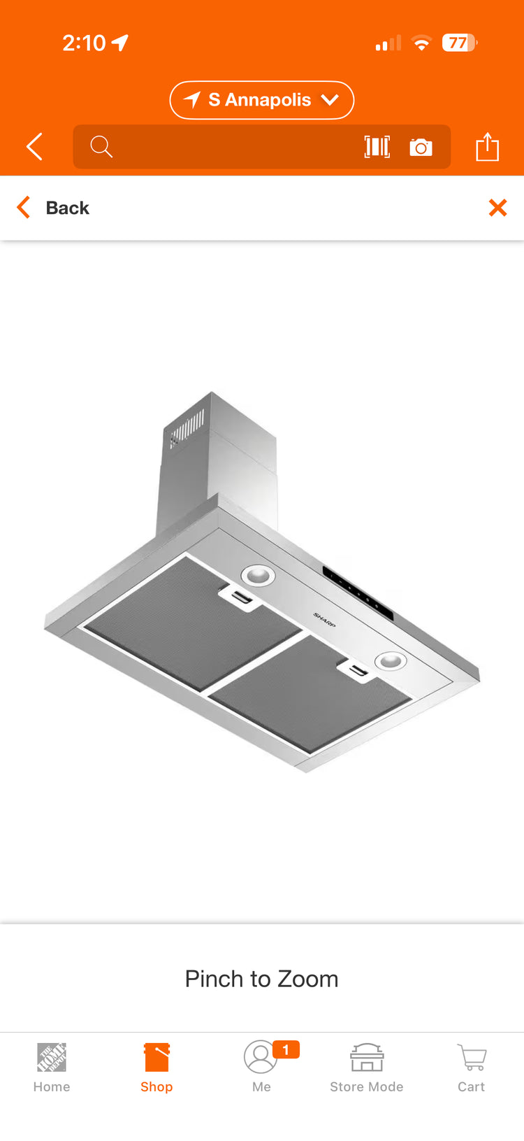 Sharp 30” Convertible Wall Mount Stainless Steel Range Hood