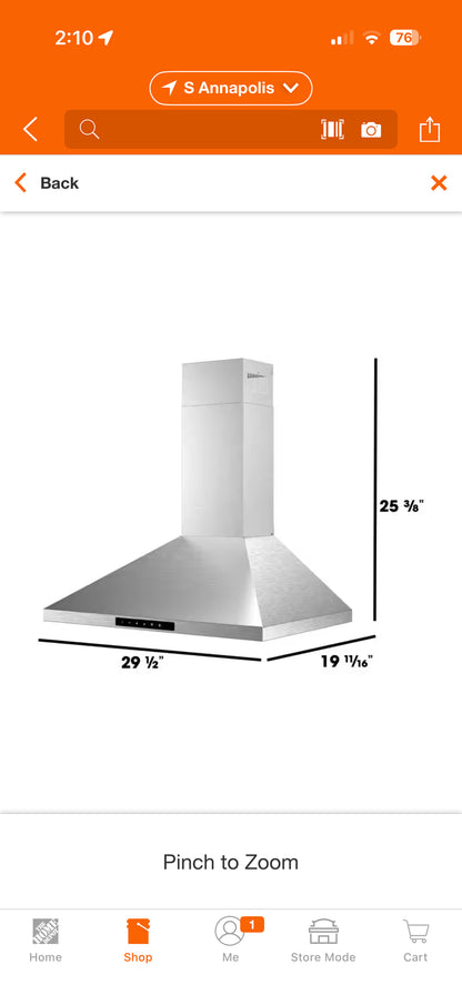 Sharp 30” Convertible Wall Mount Stainless Steel Range Hood