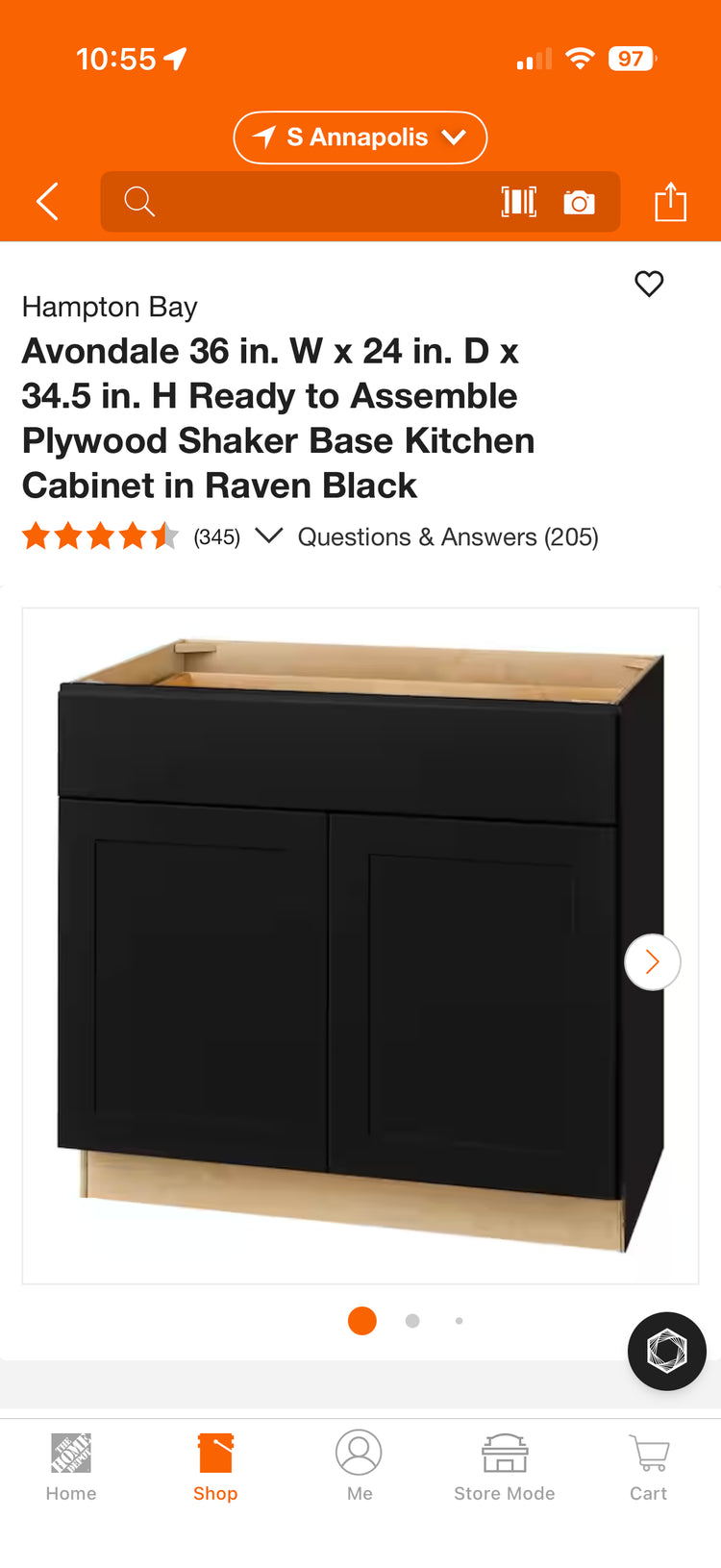 Hampton Bay 36” Black Ready to Assemble Base Kitchen Cabinet