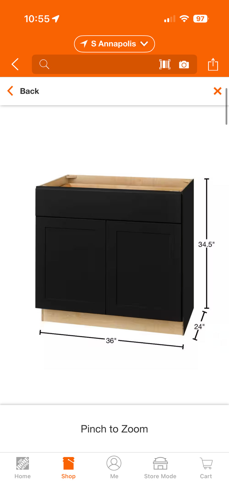 Hampton Bay 36” Black Ready to Assemble Base Kitchen Cabinet