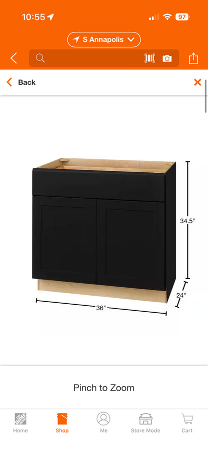 Hampton Bay 36” Black Ready to Assemble Base Kitchen Cabinet