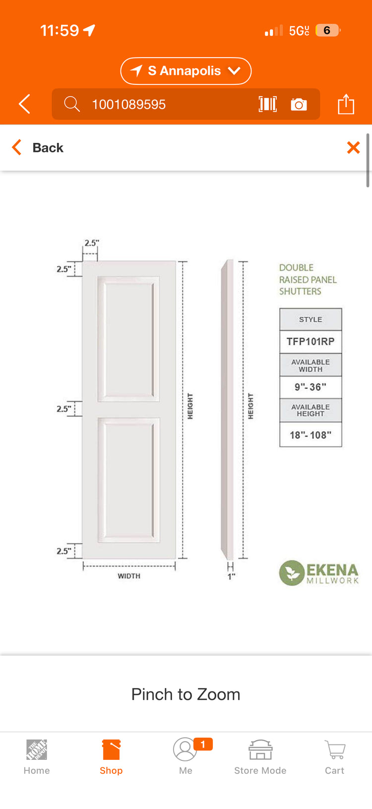 Ekena Millwork 12x60” PVC Raised Panel Shutters (2pk)
