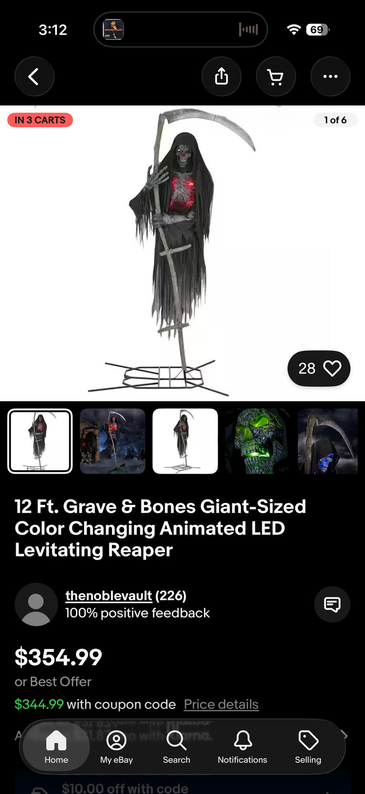 12ft Grave & Bones Giant-Sized Animated LED Levitating Reaper
