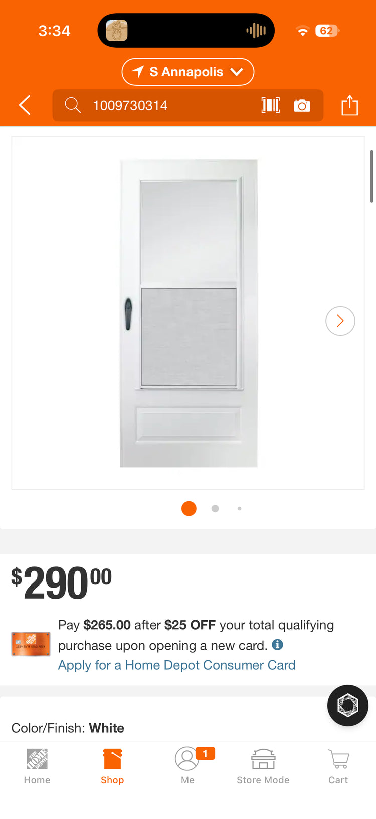 Anderson 200 Series 30x78” White Universal Storm Door