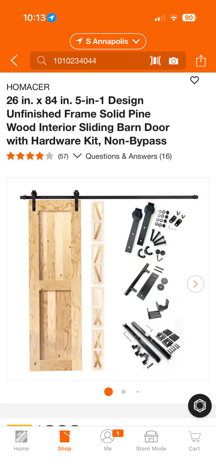 Homacer 26x84” Unfinished Solid Pine Wood Sliding Barn Door w/Kit