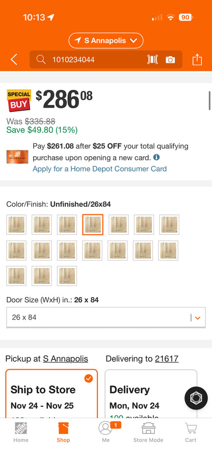 Homacer 26x84” Unfinished Solid Pine Wood Sliding Barn Door w/Kit